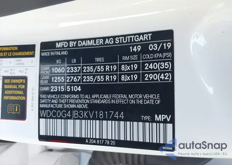 2019 Mercedes-Benz Glc 300 from USA, damaged, VIN WDC0G4JB3KV181744